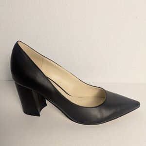Nine West Black Pointed Toe Block Heel Pump - Classic Leather